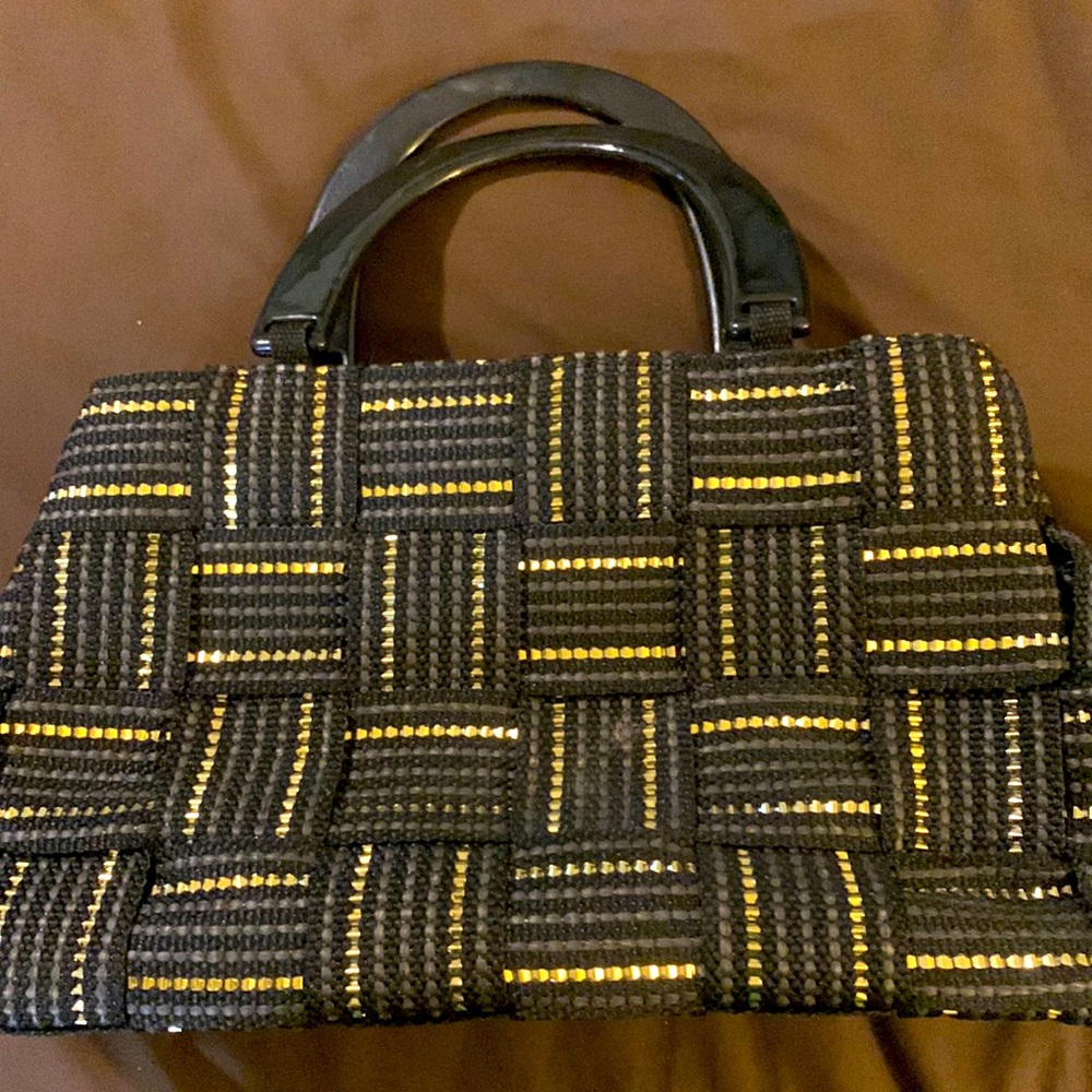 Vintage M&G Bertini Woven Tote Handbag Plastic Handle made in Italy